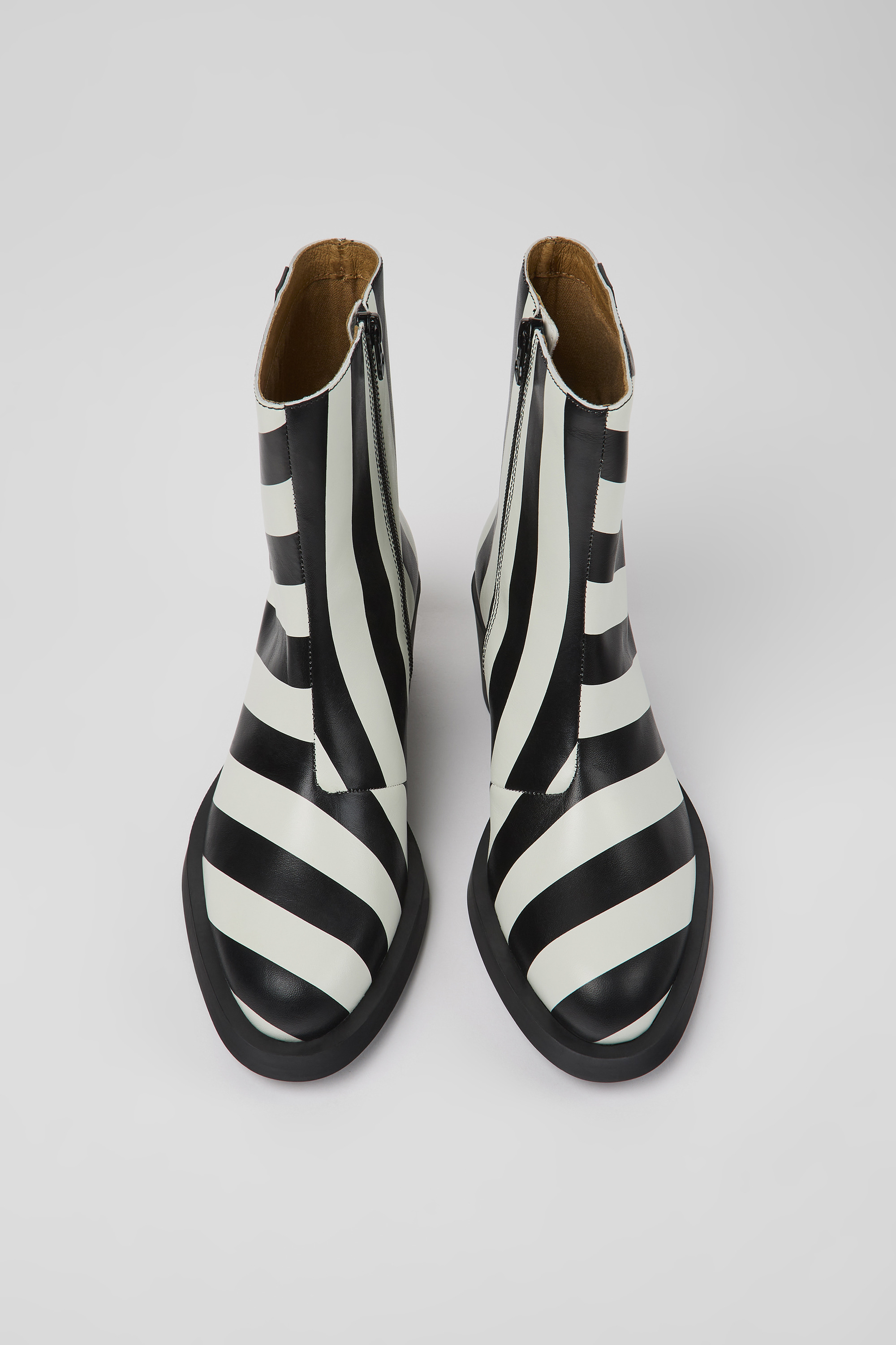 Bonnie - Black and white striped leather boots for women