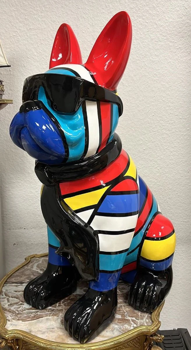 Casa Padrino escultura decorativa XXL de lujo perro bulldog multicolor / negro A. 80 cm - Figura decorativa grande - Figura decorativa XXL