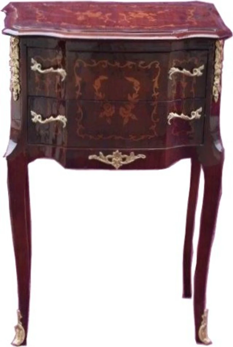 Casa Padrino Baroque chest of drawers with 2 drawers inlaid Brown H 79 cm, W 52 cm - Model Mahogany - bedside table