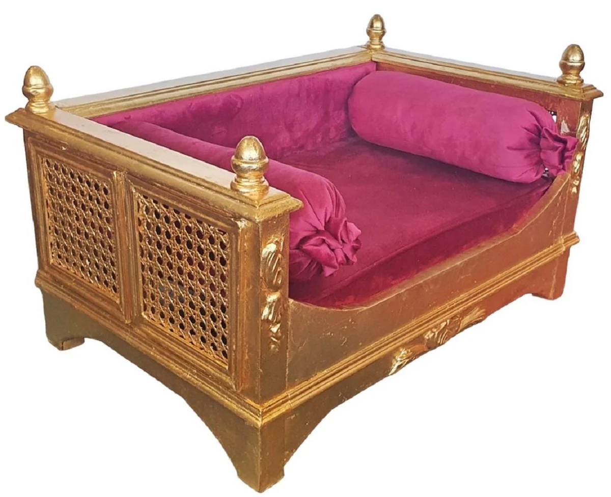 Casa Padrino cama de perro barroco rojo burdeos / oro - Magnífica cama para perros de estilo antiguo - Muebles para perros hechos a mano en estilo barroco - Muebles barrocos para mascotas