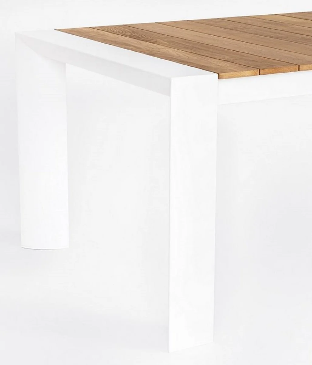 Casa Padrino mesa de jard¨ªn de lujo natural / blanco 228-294 x 100 x A. 75 cm - Mesa de comedor de jard¨ªn extensible con tablero de teca y patas de aluminio - Muebles de jard¨ªn y terraza de lujo