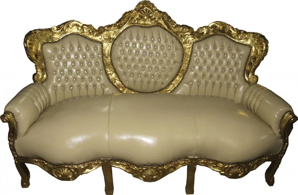 Casa Padrino baroque sofa cream / gold leather look Bling Bling - antique style furniture