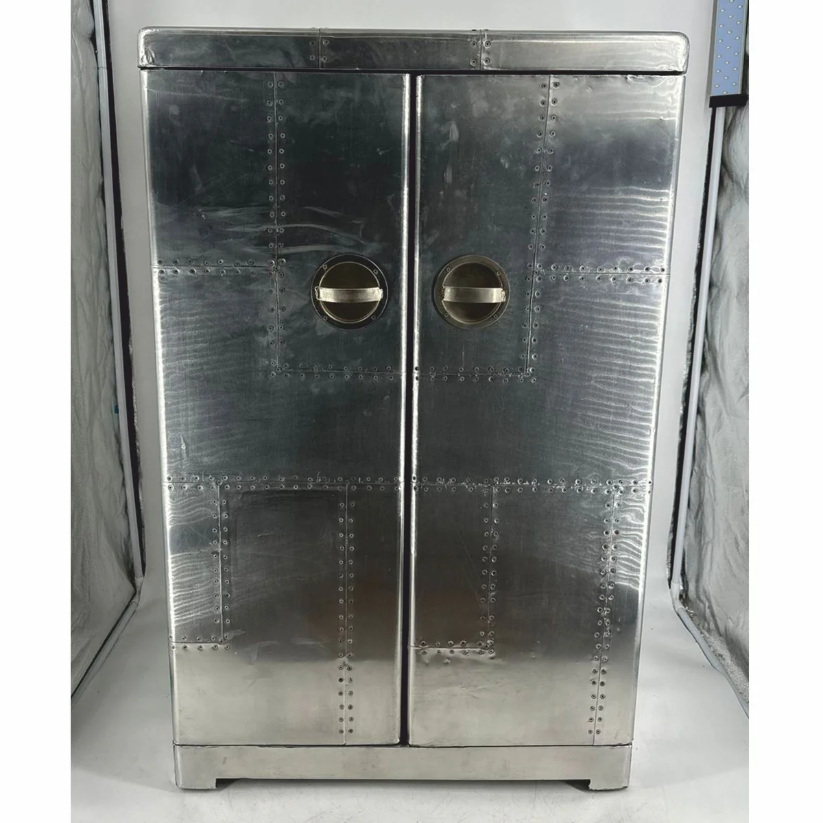 Casa Padrino gabinete de bar de aviador de aluminio plata / negro A. 113 cm