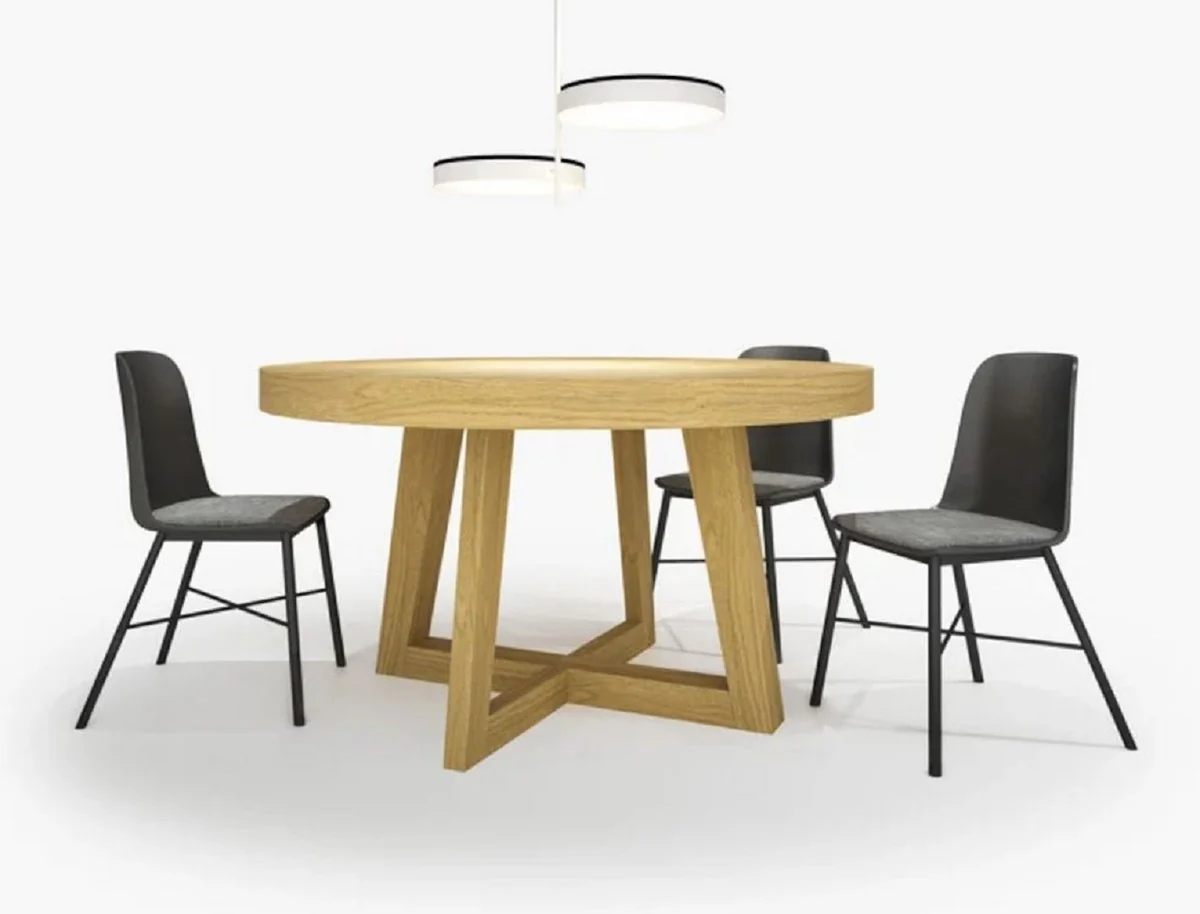 Casa Padrino mesa de comedor de lujo natural 140-320 x 140 x A. 77 cm - Mesa de conferencia redonda extensible de madera maciza - Muebles de comedor - Muebles de oficina - Muebles de lujo