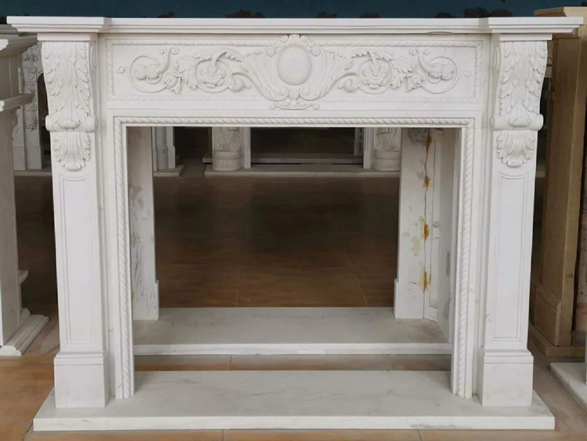 Casa Padrino marco de chimenea barroco de lujo blanco 165 x 32 x A. 127 cm - Magn¨ªfico marco de chimenea de m¨¢rmol de alta calidad - Accesorios decorativos en estilo barroco