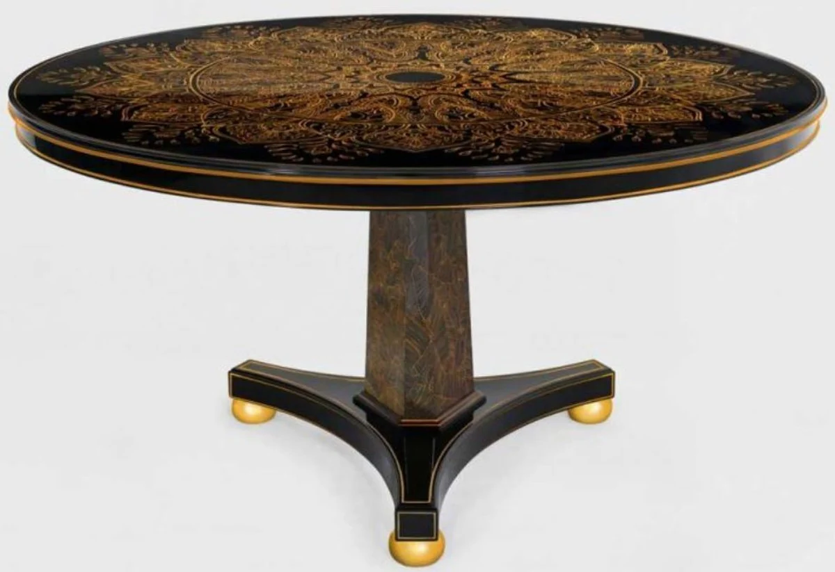 Casa Padrino mesa de comedor de lujo negro / bronce / oro ? 150 x A. 78 cm - Mesa de cocina redonda de madera maciza - Mesa de comedor - Muebles de comedor de lujo