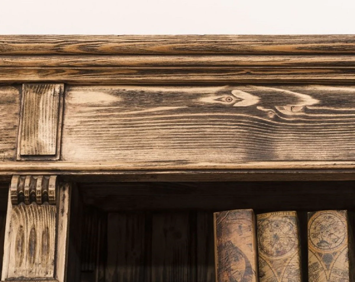 Casa Padrino armario de libros de estilo campestre con escalera marr¨®n 223 x 51 x A. 228 cm - Gabinete de madera maciza - Gabinete de sal¨®n - Gabinete de oficina - Muebles de estilo campestre