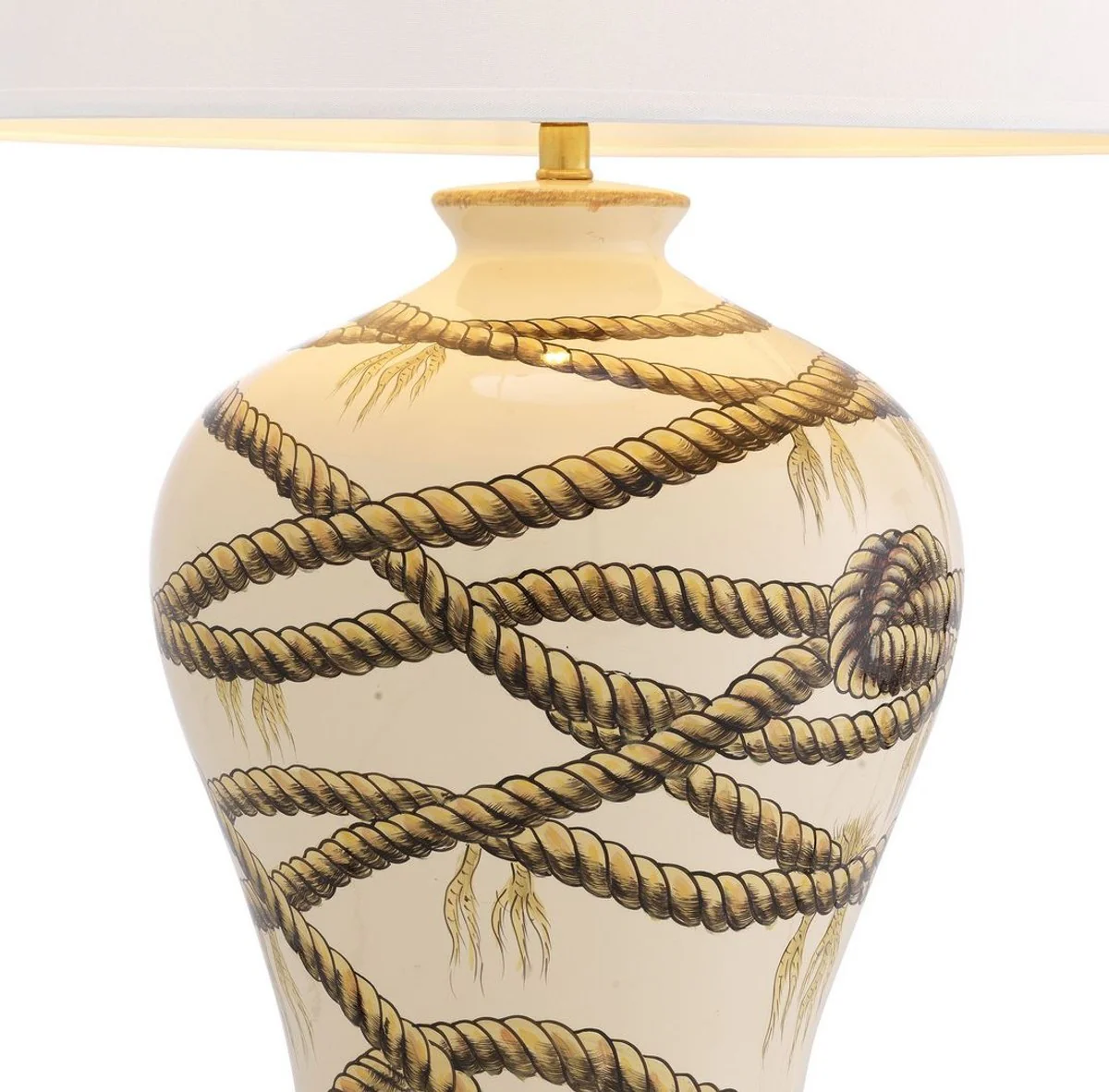 Casa Padrino lámpara de mesa de lujo beige / latón antiguo / blanco Ø 56 x A. 86 cm - Lámpara de mesa de porcelana pintada a mano - Colección de Lujo