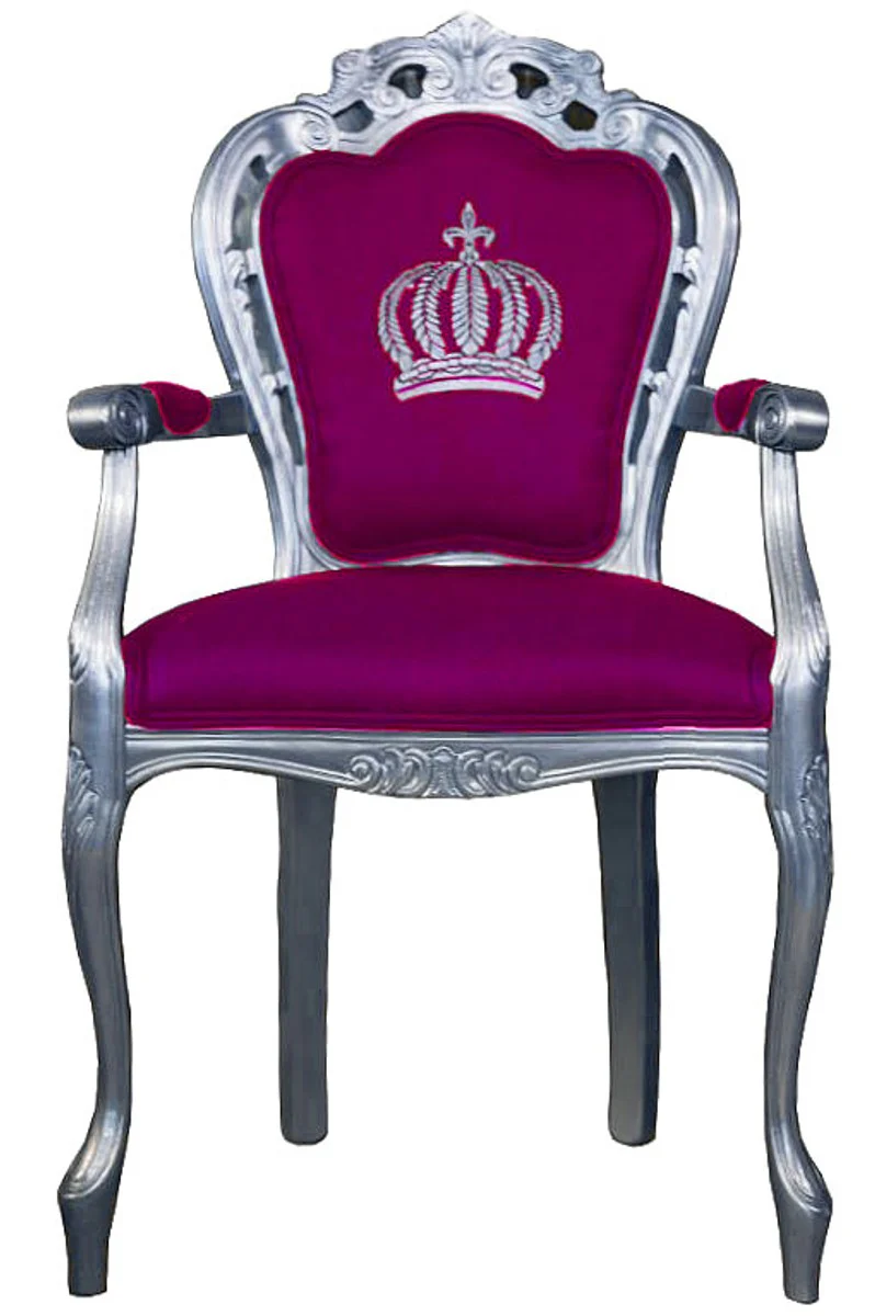 Pomp??s by Casa Padrino luxury baroque dining chair with armrests pink / silver - Pomp??s baroque chair designed by Harald Gl??ckler