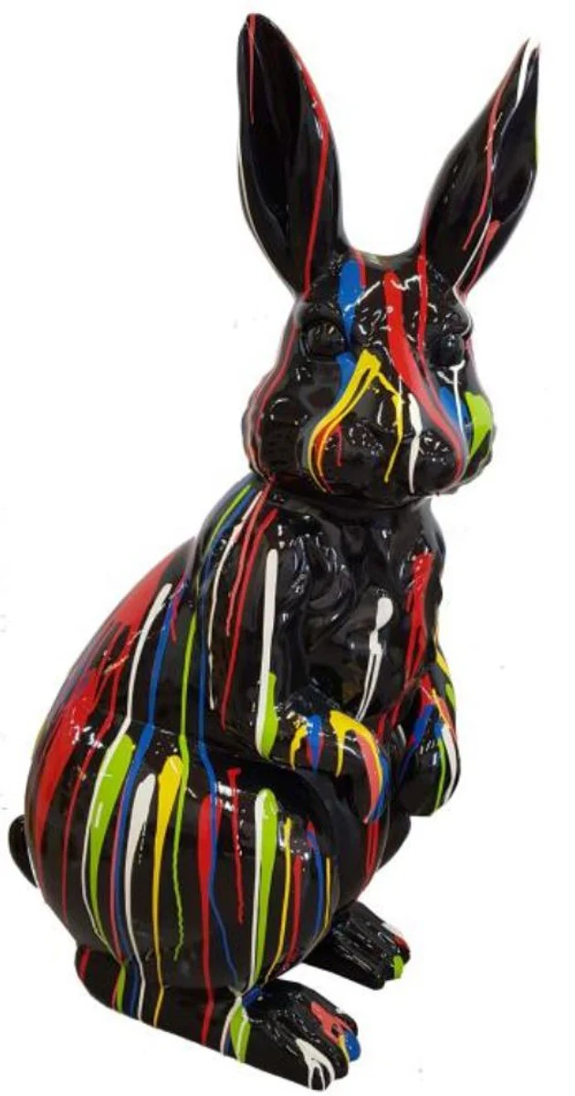Casa Padrino escultura decorativa de diseño conejito negro / multicolor A. 110 cm - Figura Animal - Figura Decorativa - Figura de Jardín - Decoración de Jardín