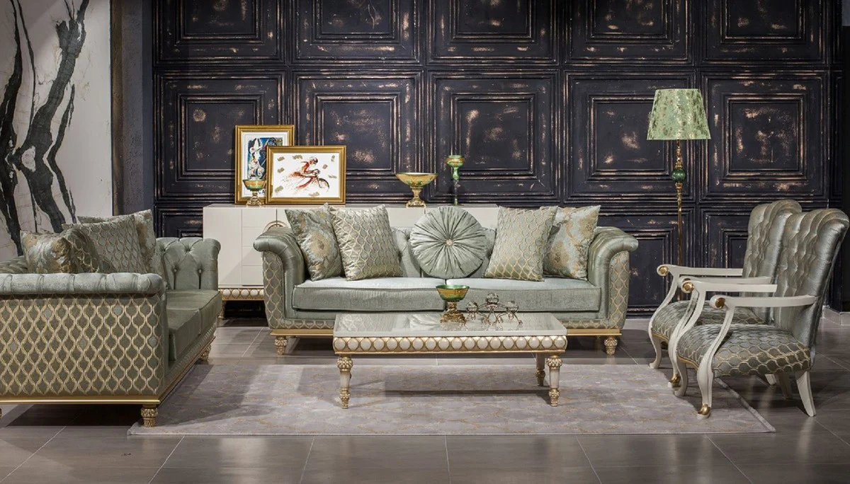 Casa Padrino mesa de centro barroco de lujo blanco / oro - Magn¨ªfica mesa de sal¨®n de estilo barroco - Muebles de sal¨®n estilo barroco - Muebles de lujo estilo barroco - Muebles barrocos