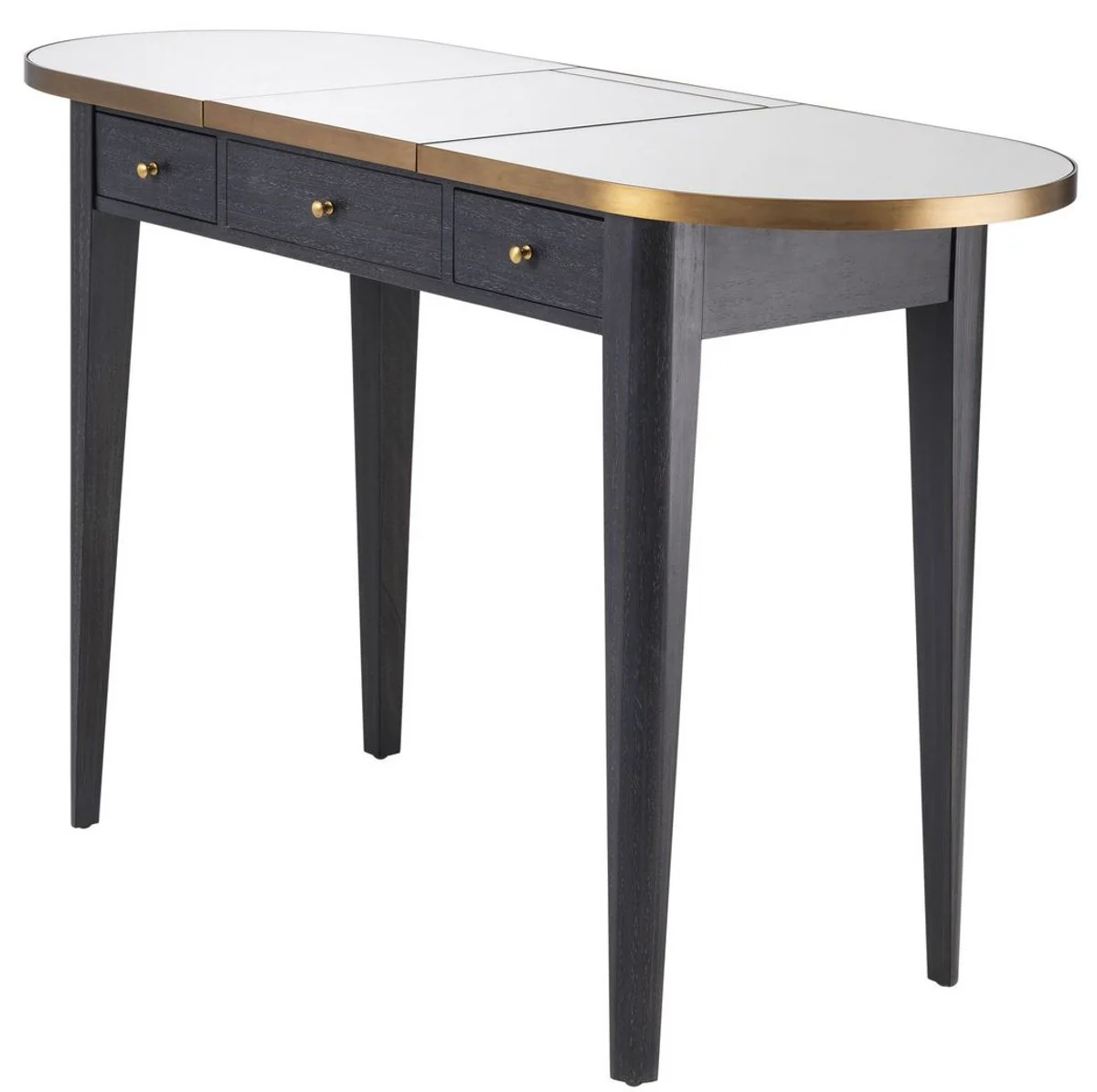 Casa Padrino tocador de lujo antracita / lat¨®n 126 x 47 x A. 78,5-119,5 cm - Consola de maquillaje de caoba con espejo plegable y 3 cajones - Muebles de dormitorio de lujo