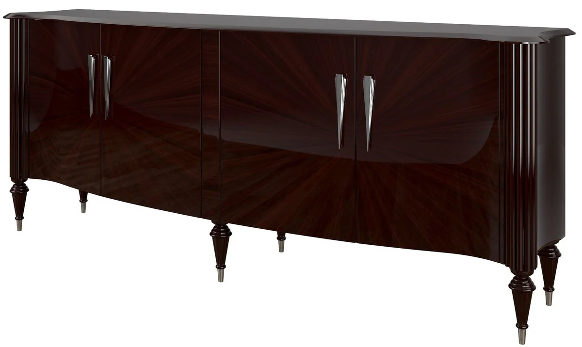 Casa Padrino aparador barroco de lujo marrón oscuro brillante / plata 225 x 55 x A. 97 cm - Mueble de salón noble con 4 puertas - Muebles Barrocos
