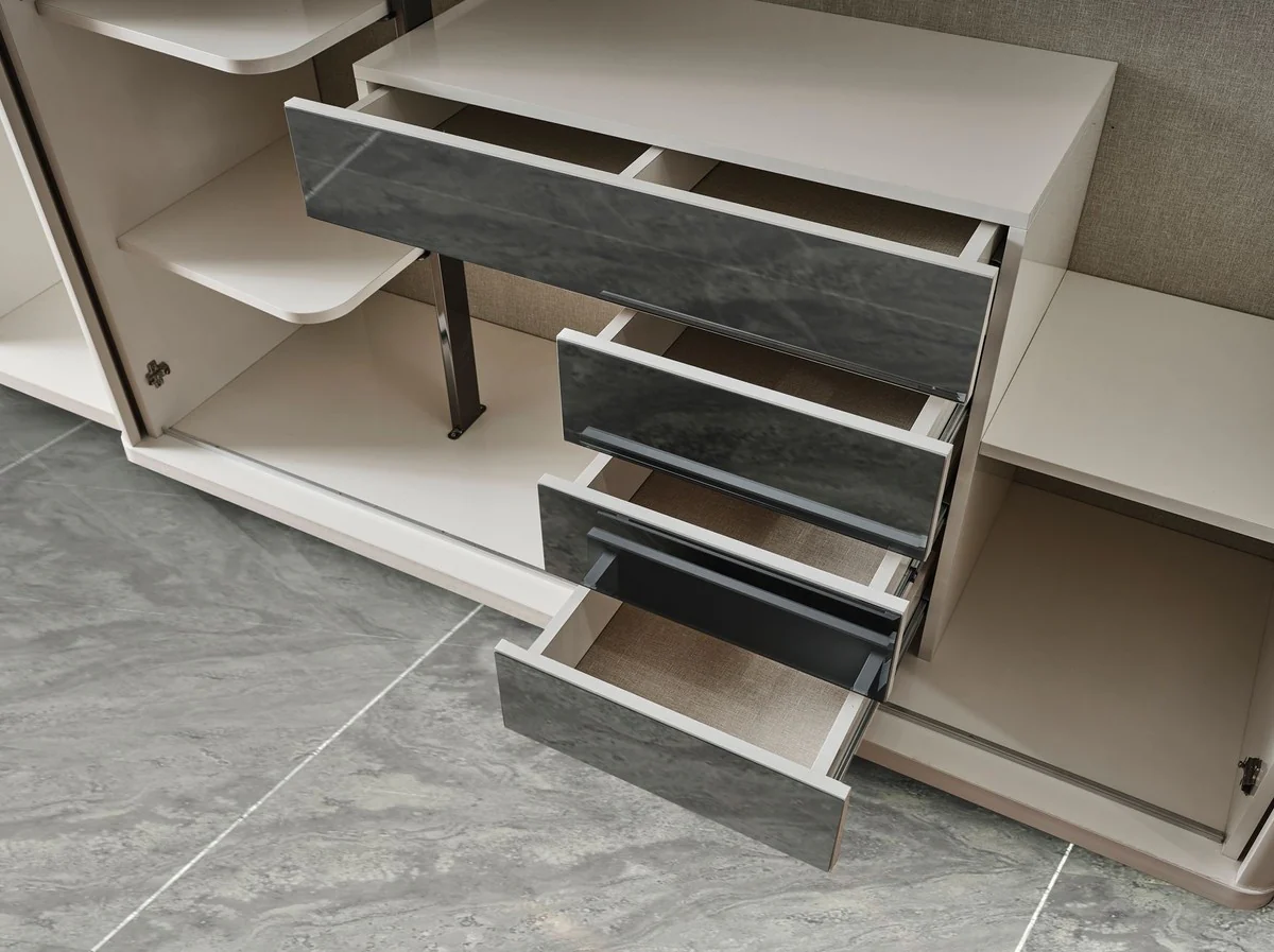 Casa Padrino armario de dormitorio Art Deco de lujo blanco / bronce 280 x 60 x A. 229 cm - Armario con espejo de 4 puertas - Muebles de dormitorio - Muebles Art Deco - Muebles de lujo