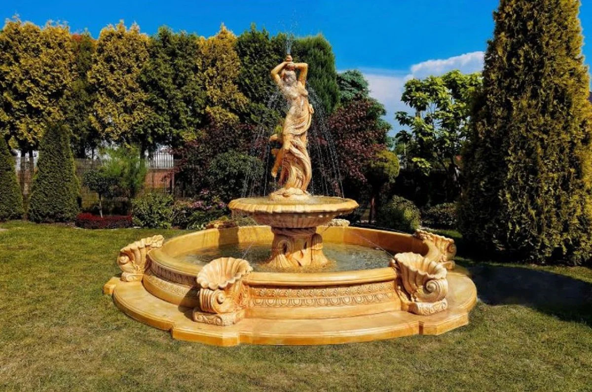 Casa Padrino fuente Art Nouveau beige Ø 145 x H. 234 cm - Magnífica fuente de jardín - Fuente de decoración de jardín - Accesorios de Decoración de Jardín Barroco y Art Nouveau