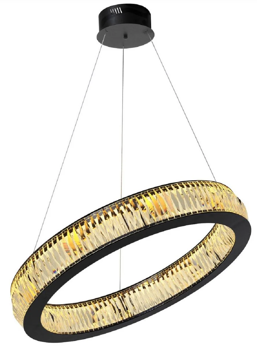 Casa Padrino lámpara de araña LED de lujo negro Ø 91 x A. 13 cm - Lámpara de araña moderna redonda de cristal - Calidad de Lujo