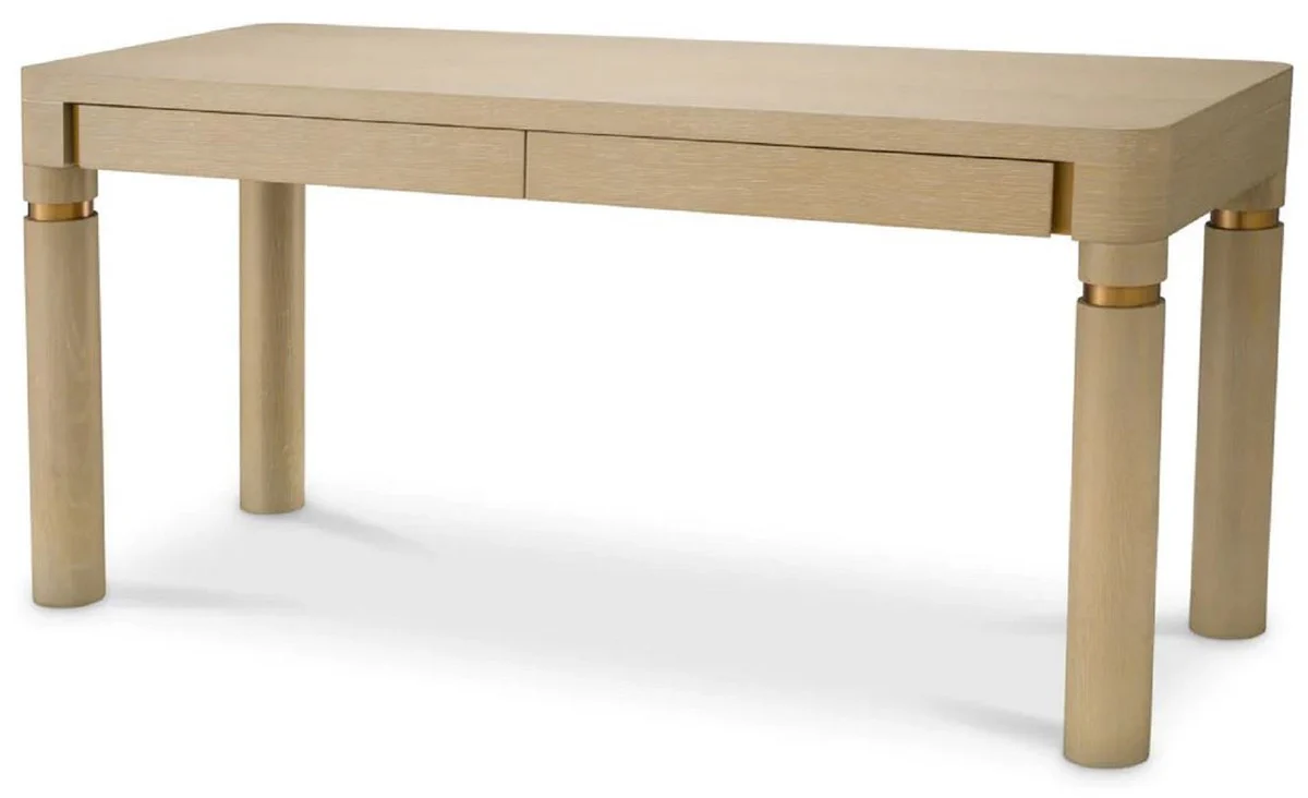 Casa Padrino escritorio de lujo con 2 cajones beige / lat¨®n 160 x 60 x A. 76 cm - Escritorio de oficina - Escritorio de computadora - Muebles de oficina - Muebles de lujo - Calidad de lujo