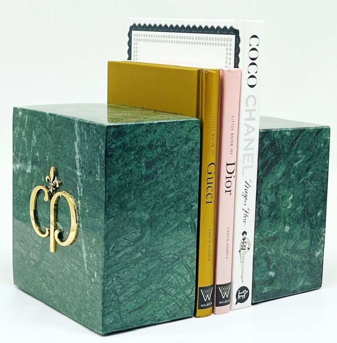 Casa Padrino conjunto de sujetalibros decorativos de mármol de lujo verde / oro