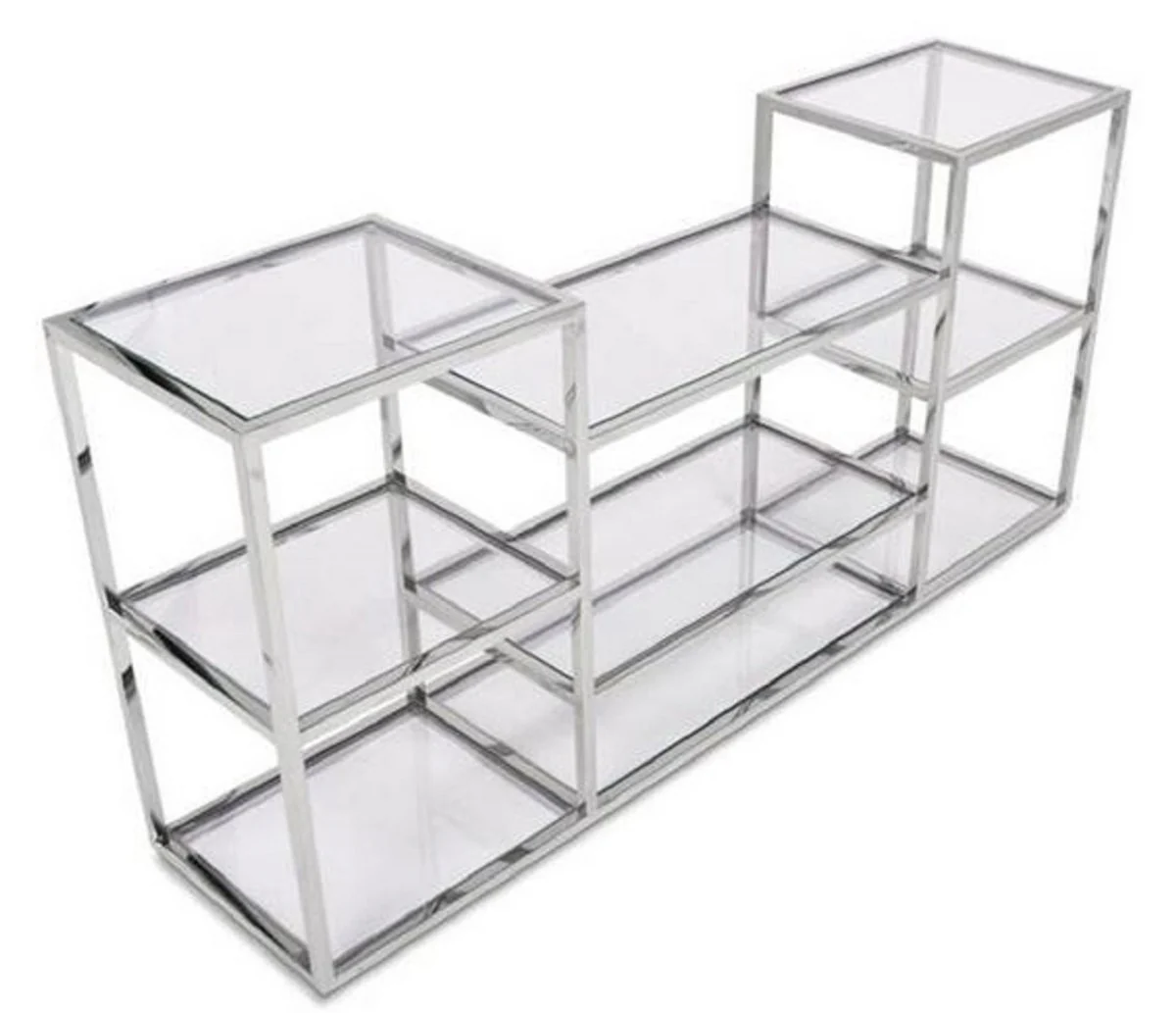 Casa Padrino Consola de Lujo Plata 160 x 38 x H. 75 cm - Mesa Consola de Acero Inoxidable con Tapas de Vidrio