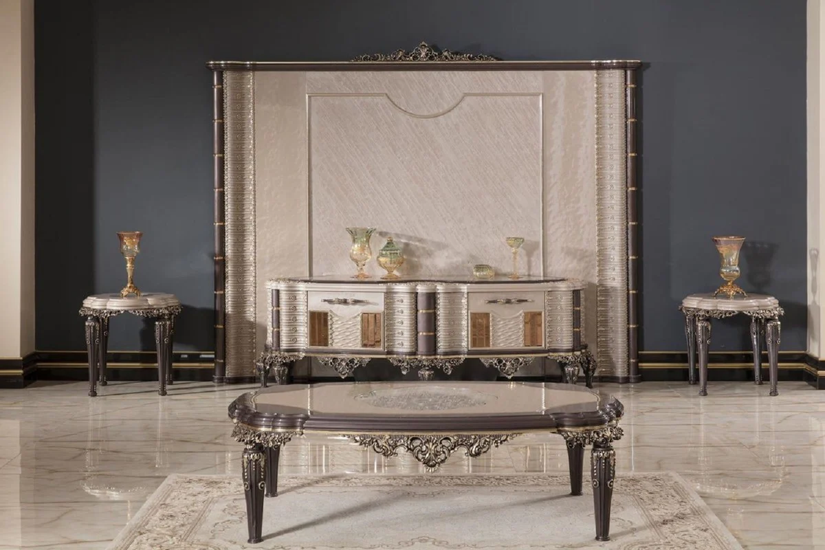 Casa Padrino mesa de centro barroco de lujo gris / marr¨®n / oro 120 cm - Muebles de sal¨®n de estilo barroco