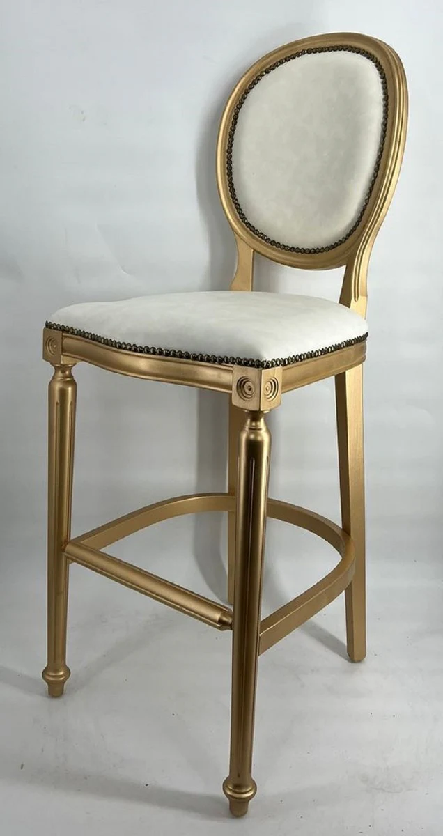 Casa Padrino silla de bar barroco gris / oro - Taburete de bar de madera maciza hecho a mano con terciopelo fino - Muebles de bar barrocos - Noble y Magn¨ªfico