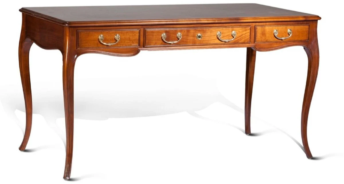 Casa Padrino escritorio barroco de lujo marr¨®n - Mesa de oficina de madera maciza hecha a mano con 3 cajones - Mobiliario de oficina barroco de alta calidad - Calidad de Lujo - Hecho en Italia