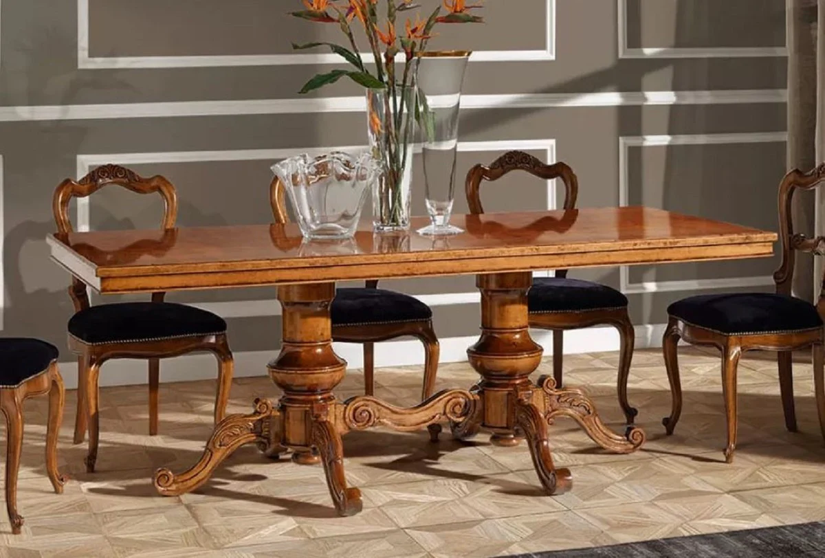 Casa Padrino mesa de comedor Biedermeier de lujo marr¨®n - Mesa de comedor de madera maciza hecha a mano - Muebles de comedor Biedermeier - Calidad de Lujo - Hecho en Italia