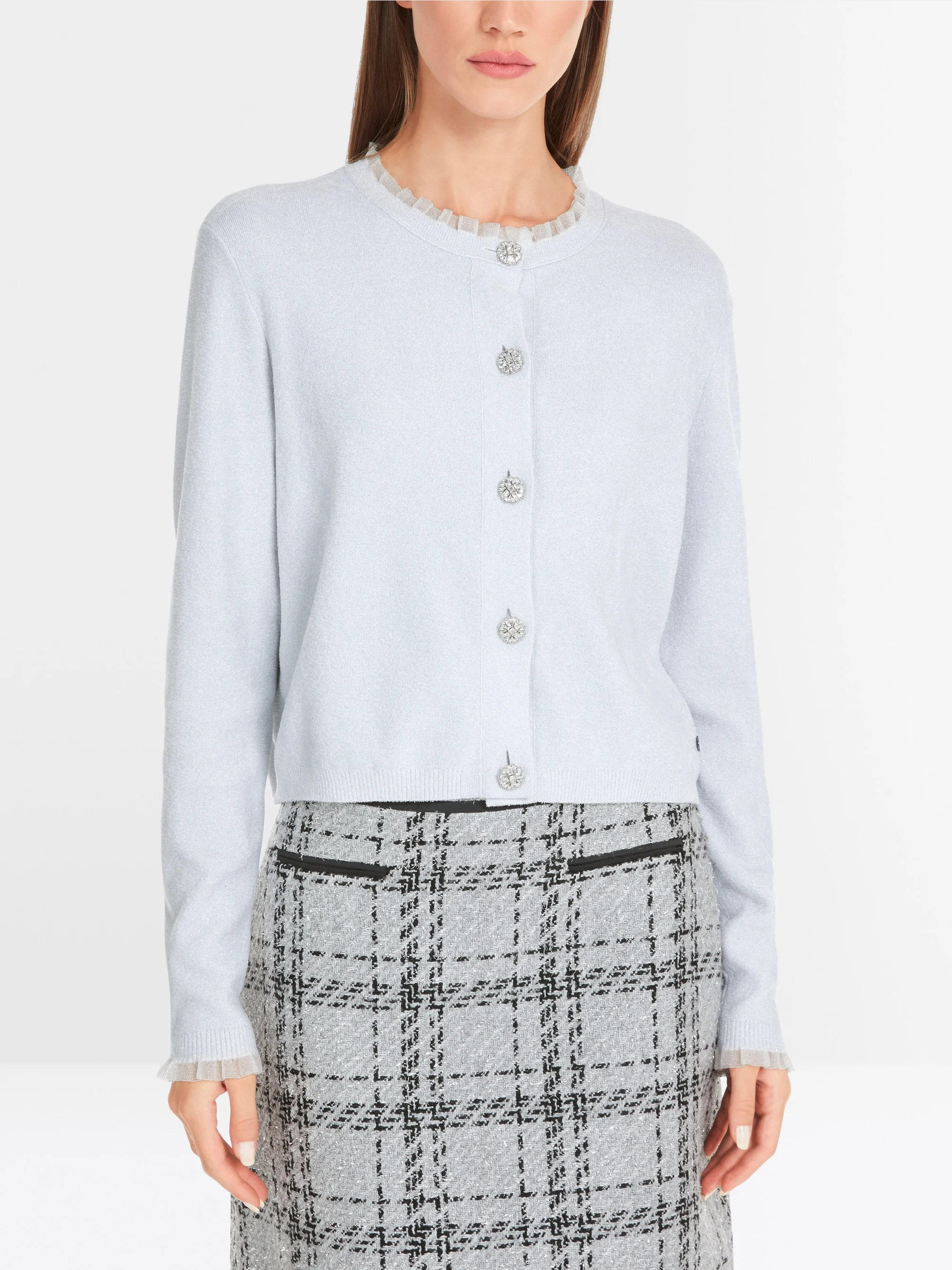 Marc-Cain Glitter cardigan with ruffles