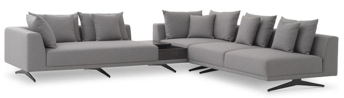 Casa Padrino sof¨¢ esquinero de lujo gris / negro 340 x 292 x A. 64 cm - Noble sof¨¢ de sal¨®n con cojines - Muebles de Lujo - Calidad de Lujo