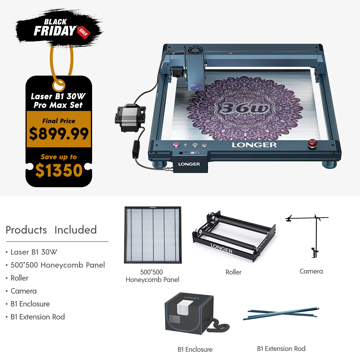 Longer Laser B1 30W Engraving Machine Bundle