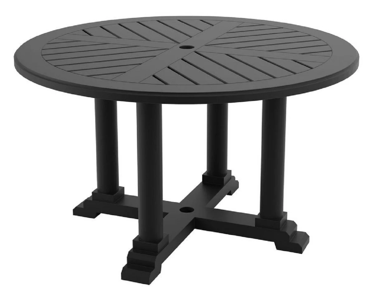 Casa Padrino mesa de comedor de lujo negro mate ? 130 x H. 75 cm - Mesa de Cocina Redonda Hecha de Aluminio Duradero de Alta Calidad - Mesa de Jard¨ªn