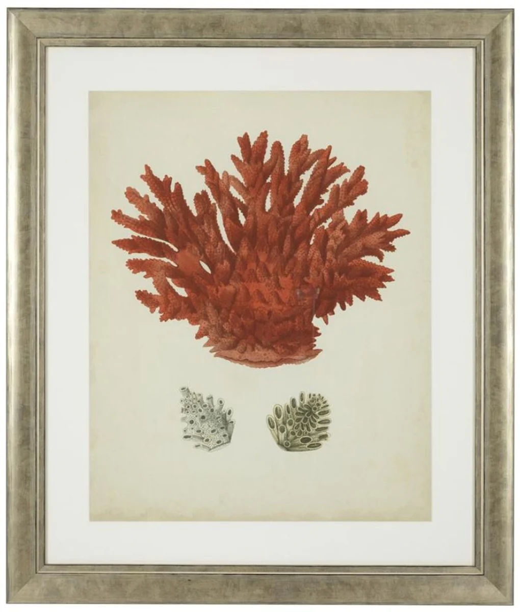 Casa Padrino Imágenes / Art Prints Conjunto de 6 rojos antiguos / plata antiguos 57,5 x H. 68 cm - Decoración de Lujo