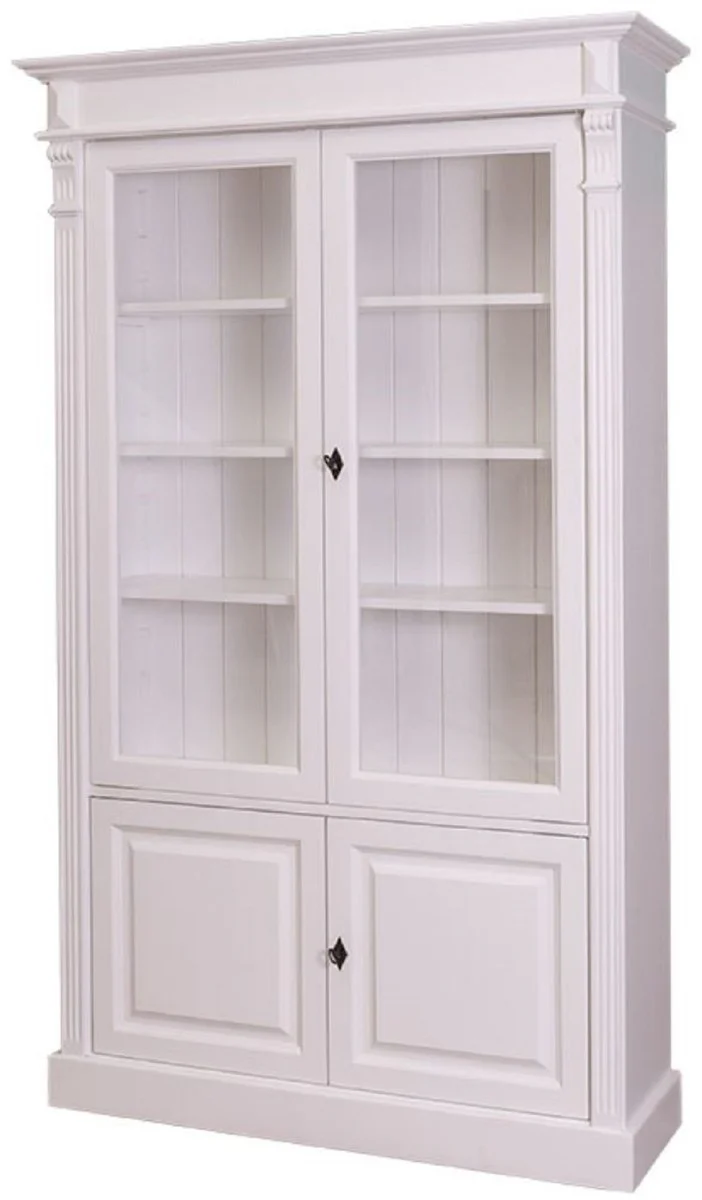 Casa Padrino gabinete de libros de estilo campestre blanco 119 x 39 x H. 197 cm - Mueble de Sal¨®n con 4 Puertas - Armario de Madera Maciza - Vitrina - Muebles de Sal¨®n de Estilo Campestre