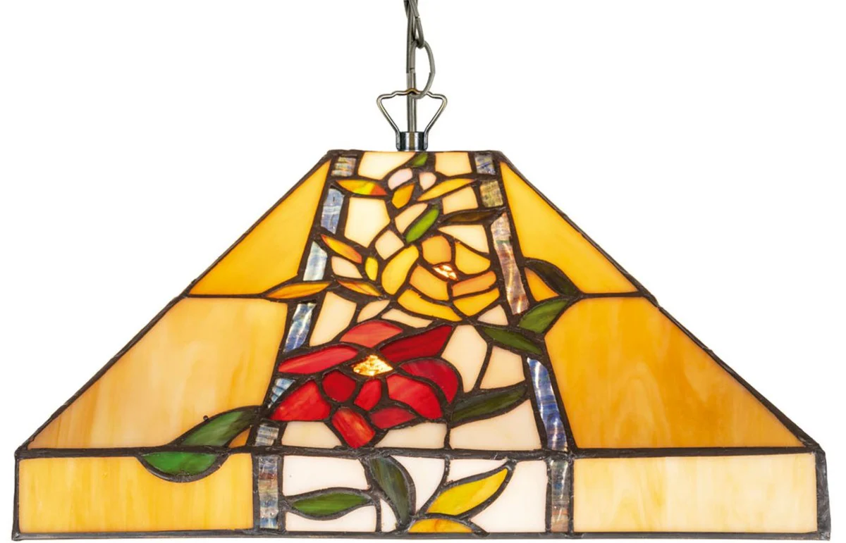 Casa Padrino Lámpara Colgante Tiffany de Lujo Multicolor 40 x 40 x H. 85 cm - Lámpara Colgante Tiffany con Diseño de Flores y Pantalla de Vidrio Hecha a Mano