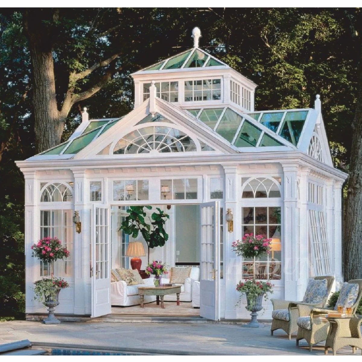 Casa Padrino casa de jardín de lujo blanco 472 x 396 x A. 548 cm - Pabellón de jardín de hierro forjado - Villa de jardín con ventanas - Noble & Magnífica