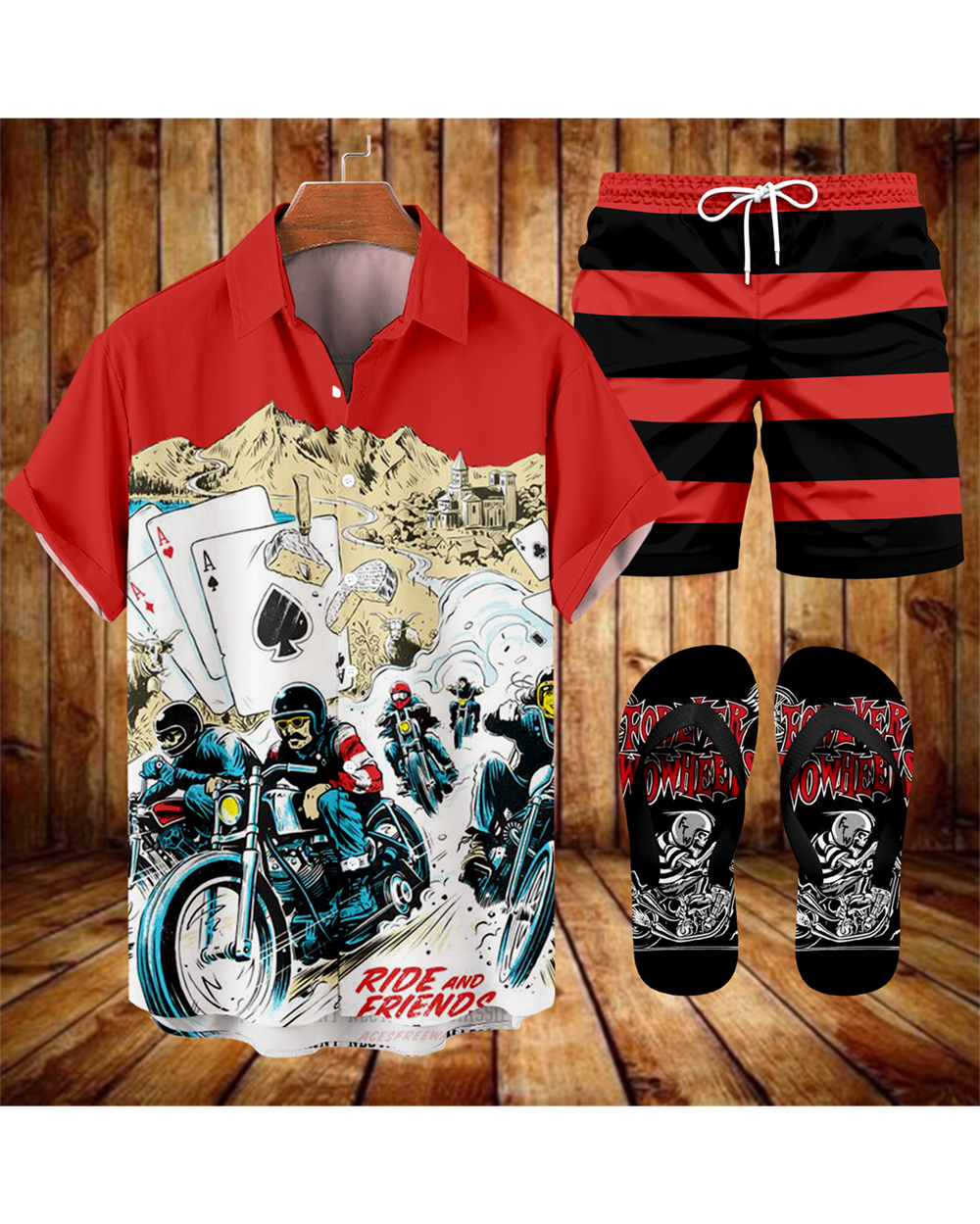 Suitmens Men's Modified Motorcycle Print Shirt Three-Piece Set 067