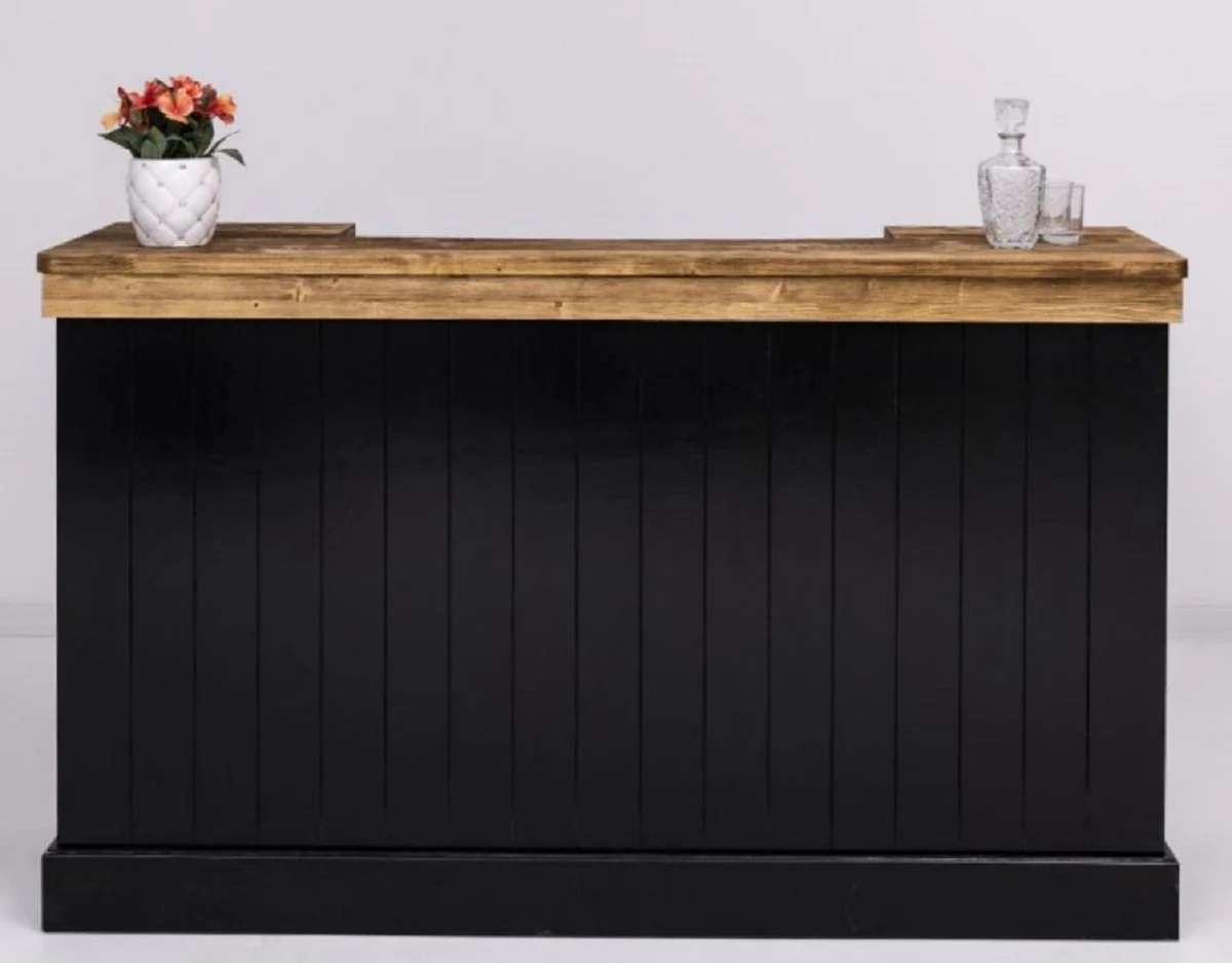 Casa Padrino barra de bar de estilo campestre negro / marr¨®n 180 x 51 x A. 107 cm - Barra de bar de madera maciza - Muebles de bar de madera maciza - Muebles de bar en estilo campestre
