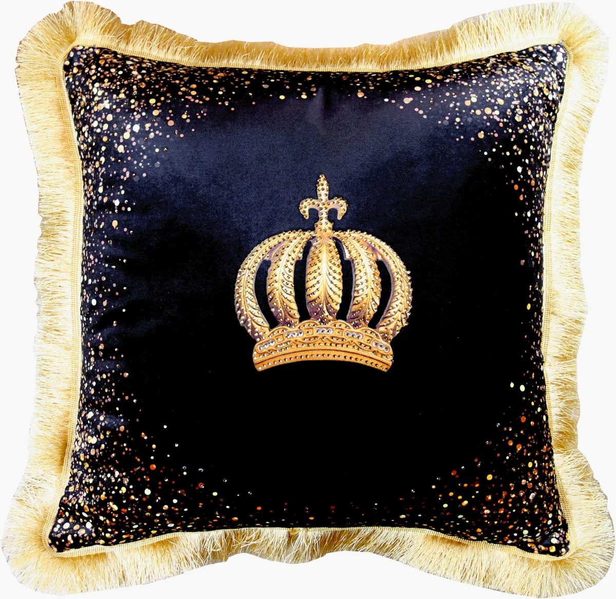 Harald Gl??ckler Pomp??s by Casa Padrino Almohada de Lujo Corona Negro / Oro - Tejido de Terciopelo M¨¢s Fino - Gl??ckler Almohada Decorativa con Pedrer¨ªa