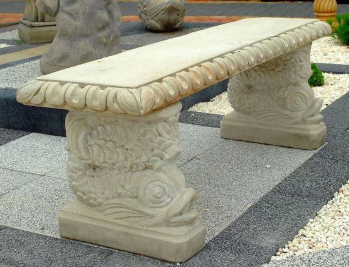 Casa Padrino banco de jardín en estilo oriental blanco gris 140 x 38 x A. 50 cm - Banco de parque - Banco de patio - Muebles de Jardín y Patio