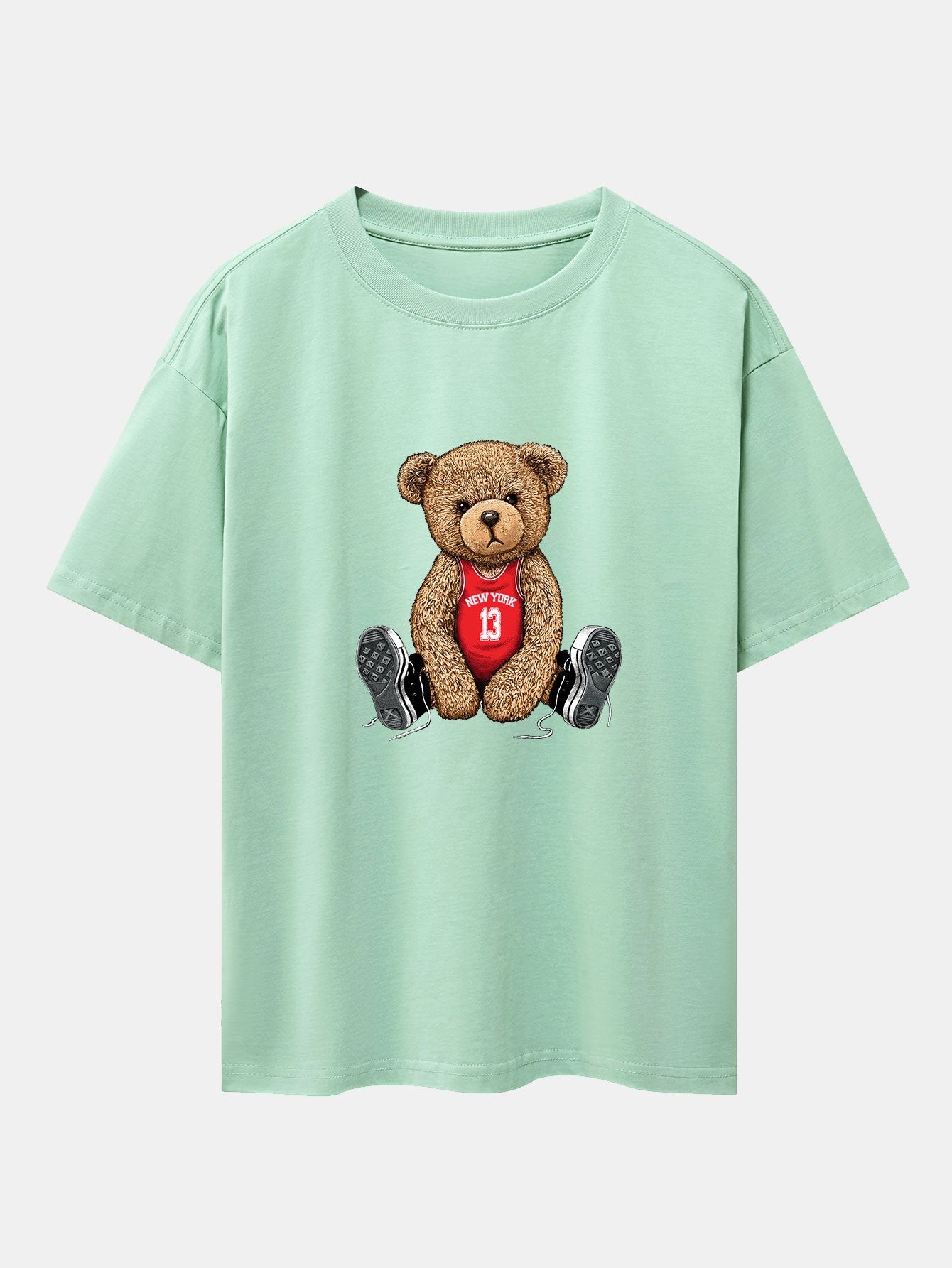 New York Bear Print Drop Shoulder Oversize T-Shirt