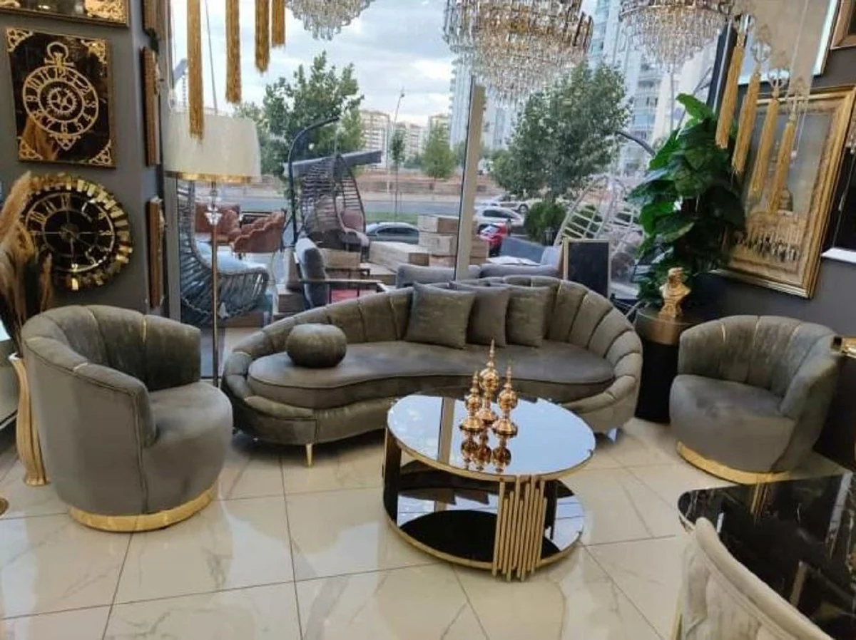 Casa Padrino sof¨¢ de lujo gris / oro 250 x 70 x A. 80 cm - Sof¨¢ de sal¨®n - Sof¨¢ de hotel - Muebles de sal¨®n - Muebles de hotel - Muebles de lujo - Interiores de sal¨®n - Interiores de lujo