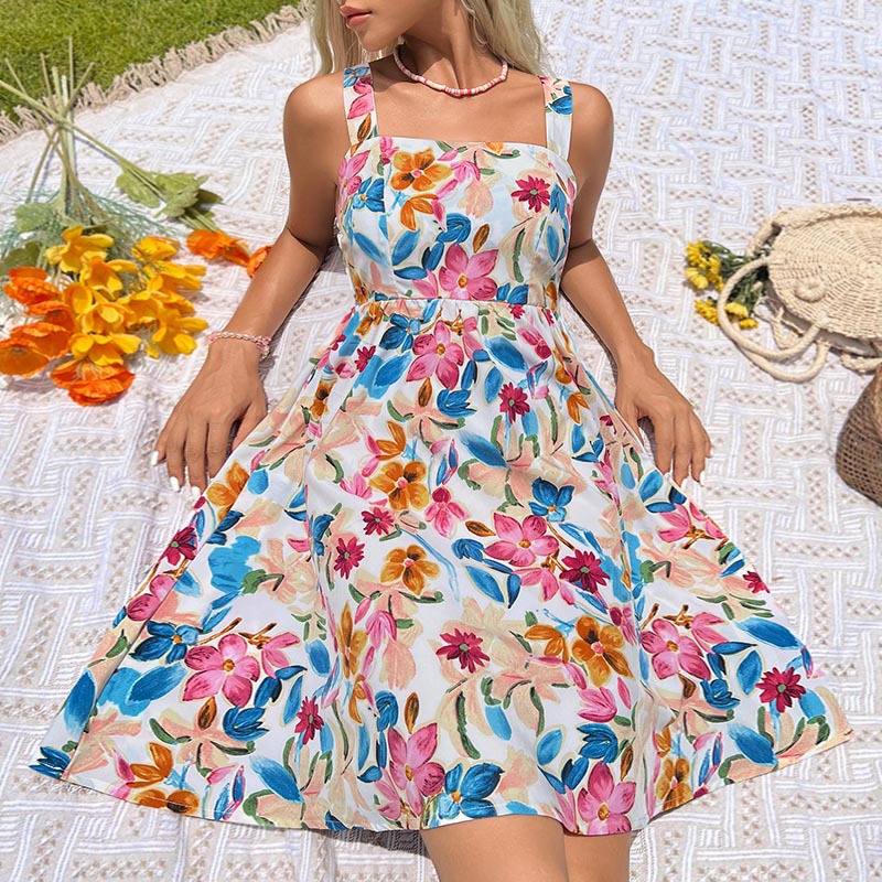 Ladies Holiday Sweet Casual Printed Slip Dress