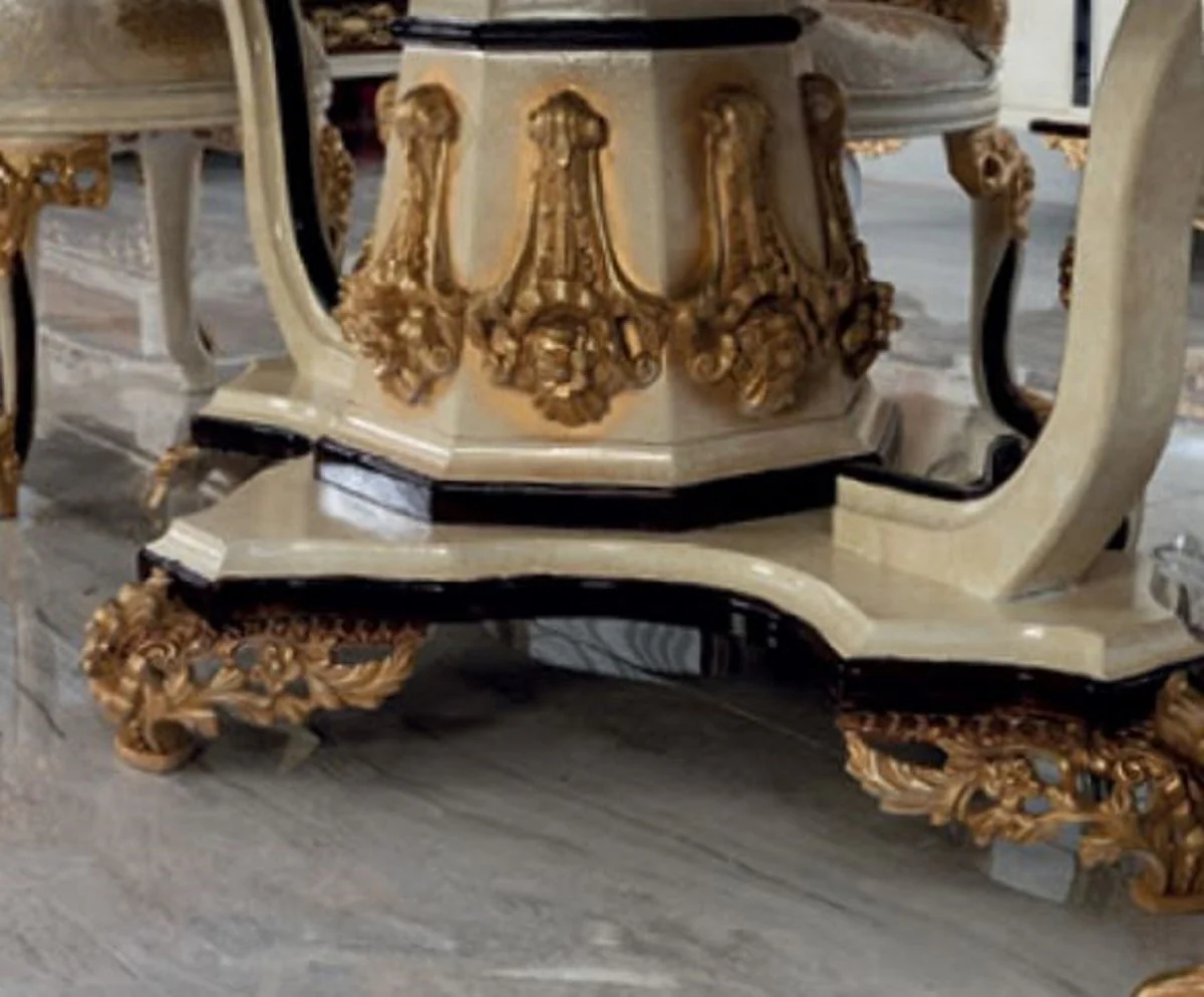 Casa Padrino conjunto de comedor barroco de lujo crema / blanco / oro - 1 Mesa de Comedor Barroco y 6 Sillas de Comedor Barrocos - Muebles de comedor barrocos - Noble y Magn¨ªfico
