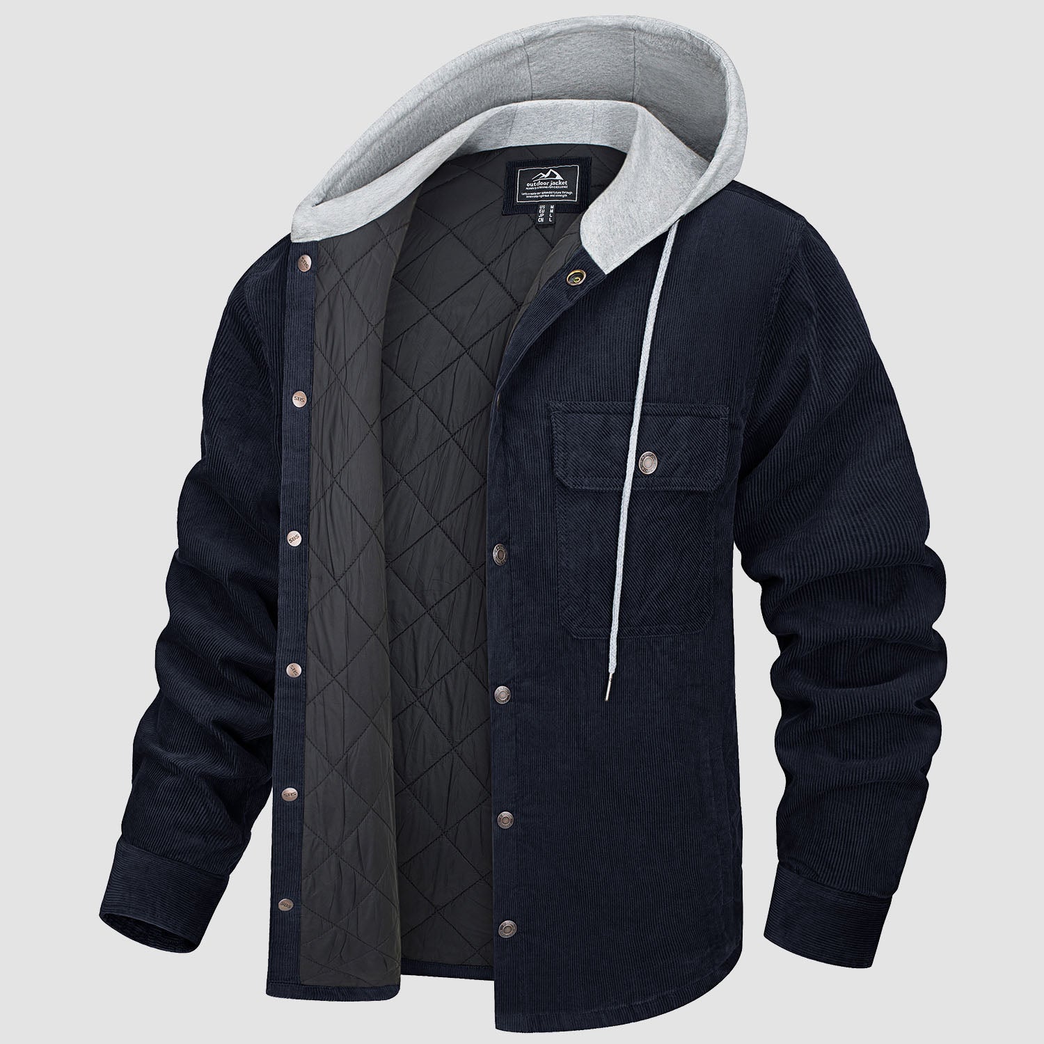 Men's Corduroy Jacket Hoodies Quilted Lined Button-Down Casual Shirt Jacket Warm Winter Coat with 5 Pockets