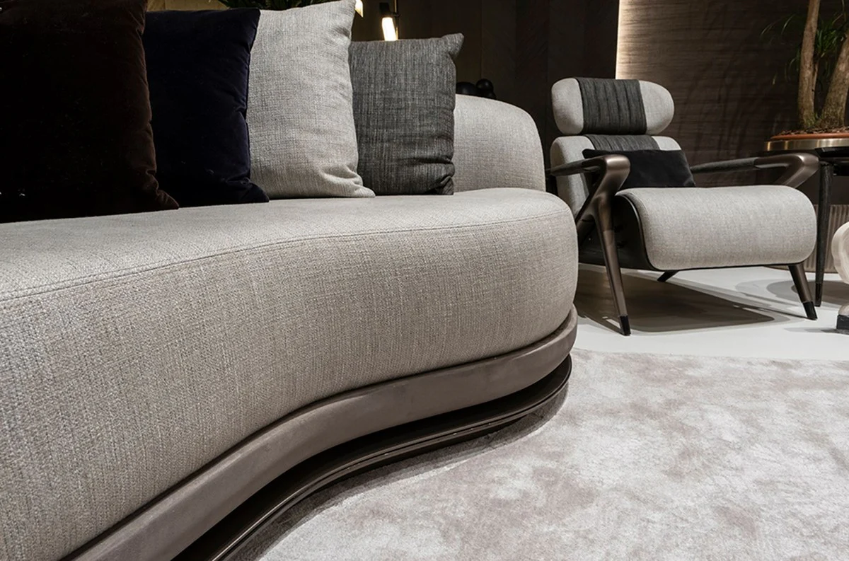 Casa Padrino sof¨¢ de lujo gris / marr¨®n oscuro / bronce 370 x 103 x A. 76 cm - Sof¨¢ de sal¨®n - Sof¨¢ de hotel - Muebles de sal¨®n - Muebles de hotel - Muebles de lujo - Colecci¨®n de lujo