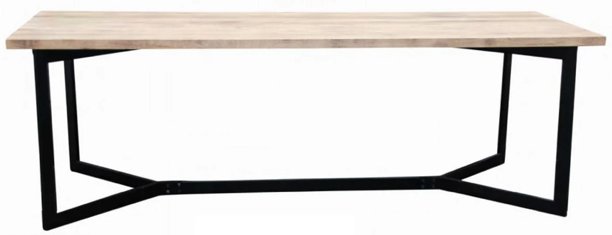 Casa Padrino mesa de comedor de madera maciza de lujo natural / negro 280 x 90 x A. 78 cm - Mesa de cocina maciza con tablero de roble y estructura de metal - Muebles de comedor
