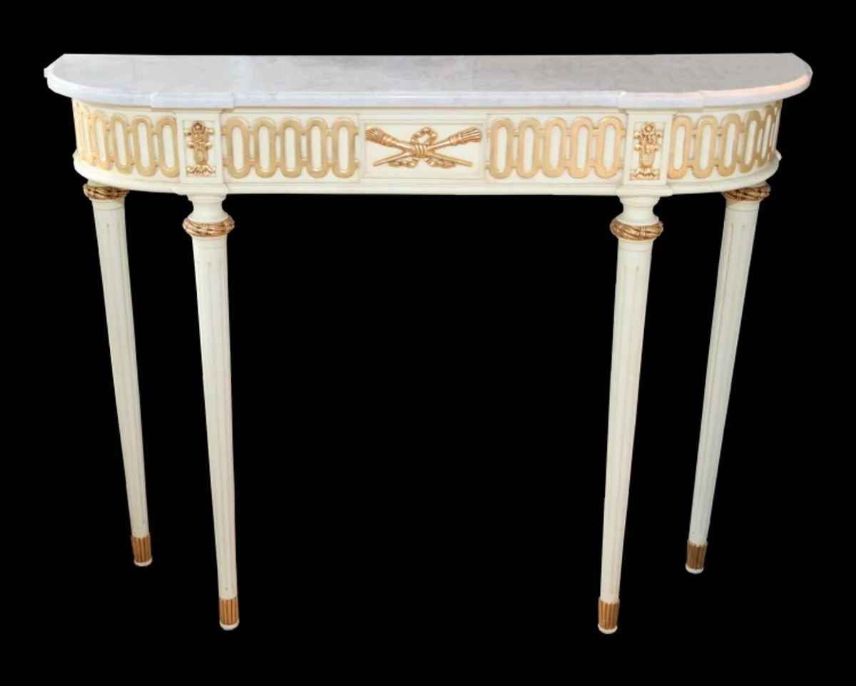 Casa Padrino Baroque console table with a marble top, antique style cream / gold / white 112 cm - Baroque Console - Limited Edition