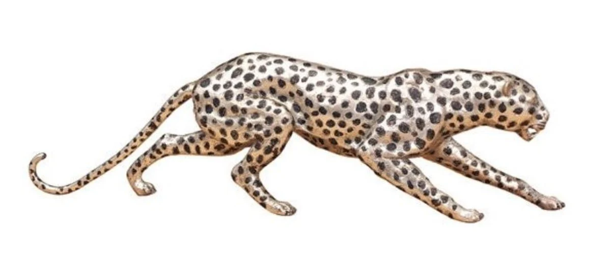 Casa Padrino figura de bronce de lujo guepardo plata / negro 62 x 14 x H. 18 cm - Calidad de Lujo