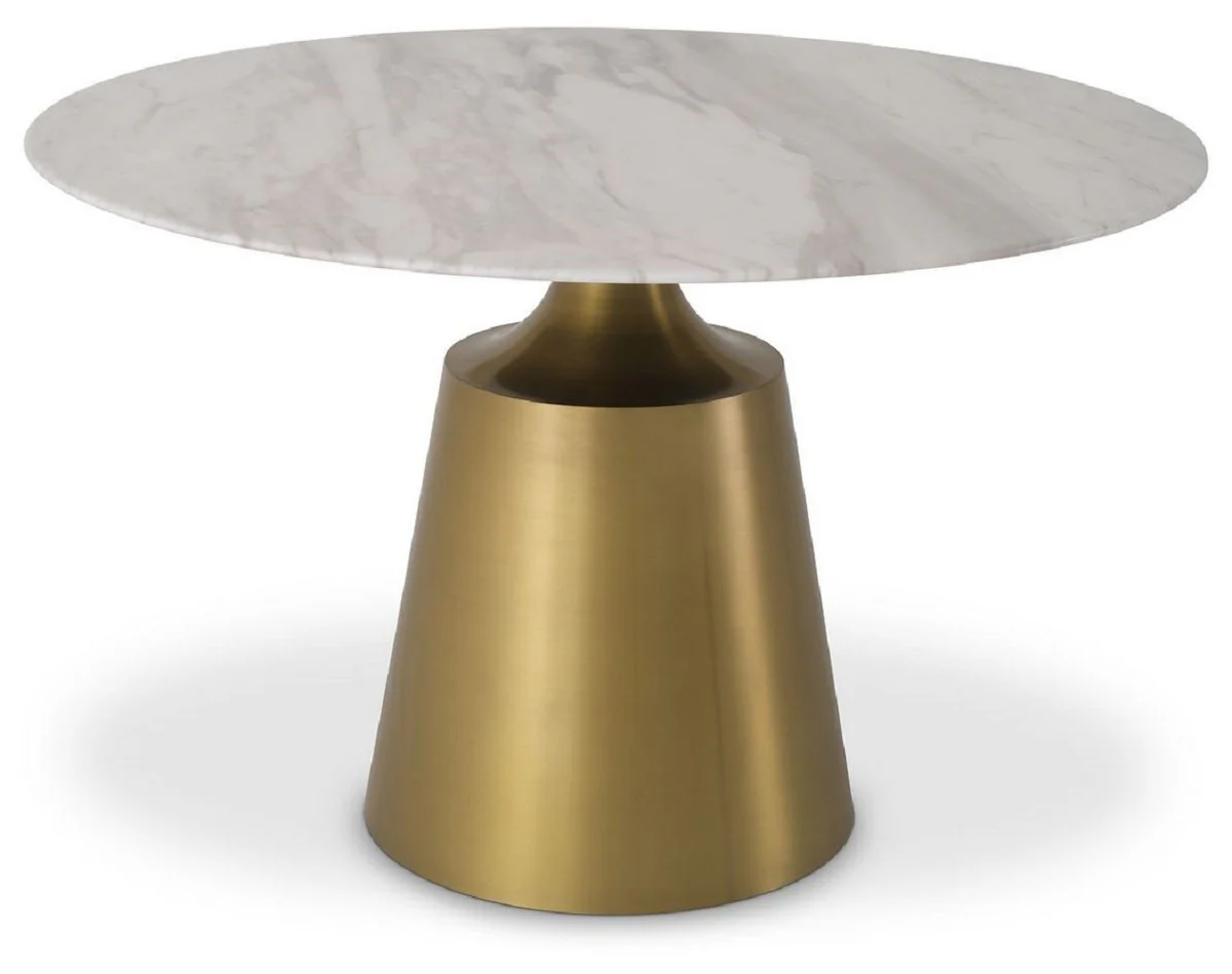 Casa Padrino mesa de comedor de lujo blanco / lat¨®n ? 120 x A. 77 cm - Mesa de comedor redonda con tapa de m¨¢rmol - Muebles de Comedor - Calidad de Lujo