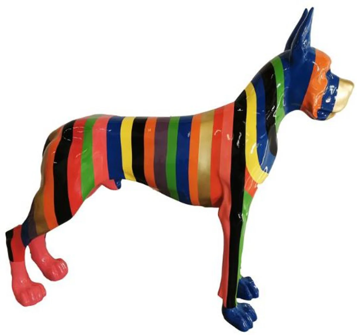 Casa Padrino figura decorativa de diseño perro Mastín Alemán con rayas multicolores 125 x A. 110 cm - Escultura decorativa de tamaño natural - Figura animal resistente a la intemperie